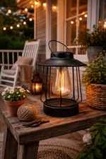 Lade das Bild in den Galerie-Viewer, Solar Laterne Tischlampe LED 16x H19cm matt Schwarz Metall Outdoor &amp; Indoor Warmweißes Licht – Kabellos &amp; Wetterfest
