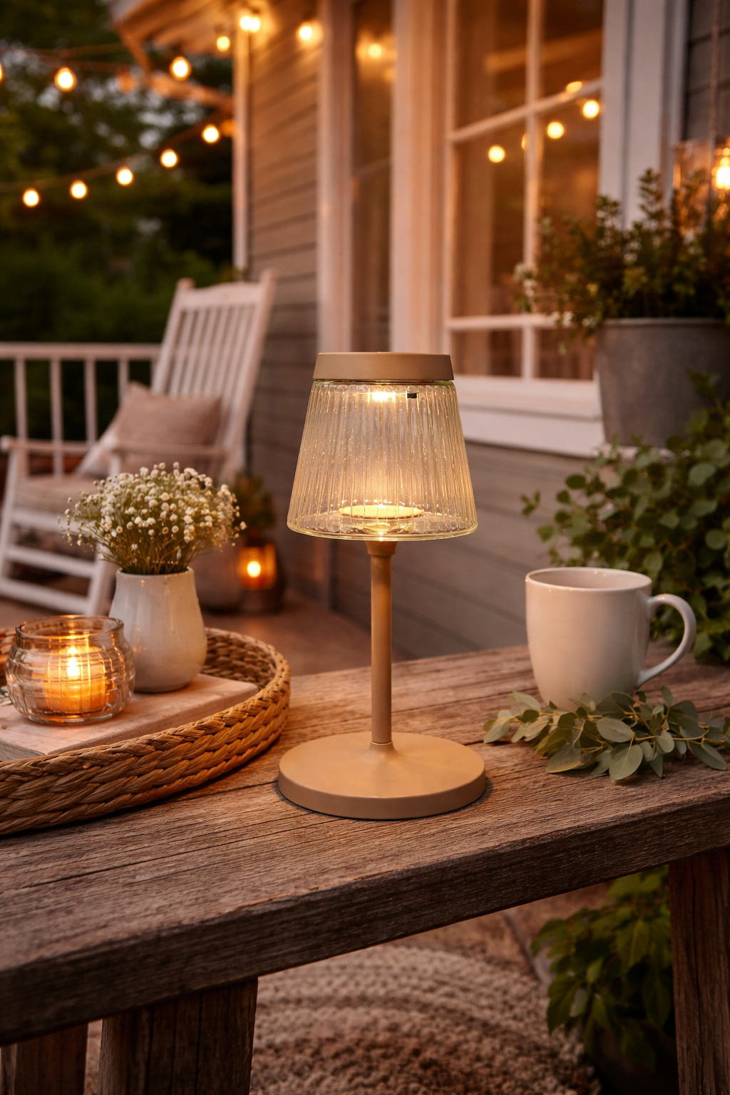 Solar Tischlampe LED 16x H19cm matt Sand Metall Outdoor & Indoor Warmweißes Licht – Kabellos & Wetterfest