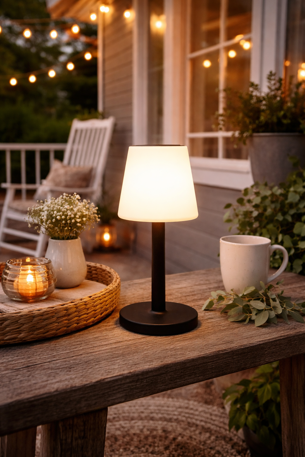 Solar Tischlampe LED 12x H23cm matt Schwarz Metall Outdoor & Indoor Warmweißes Licht – Kabellos & Wetterfest