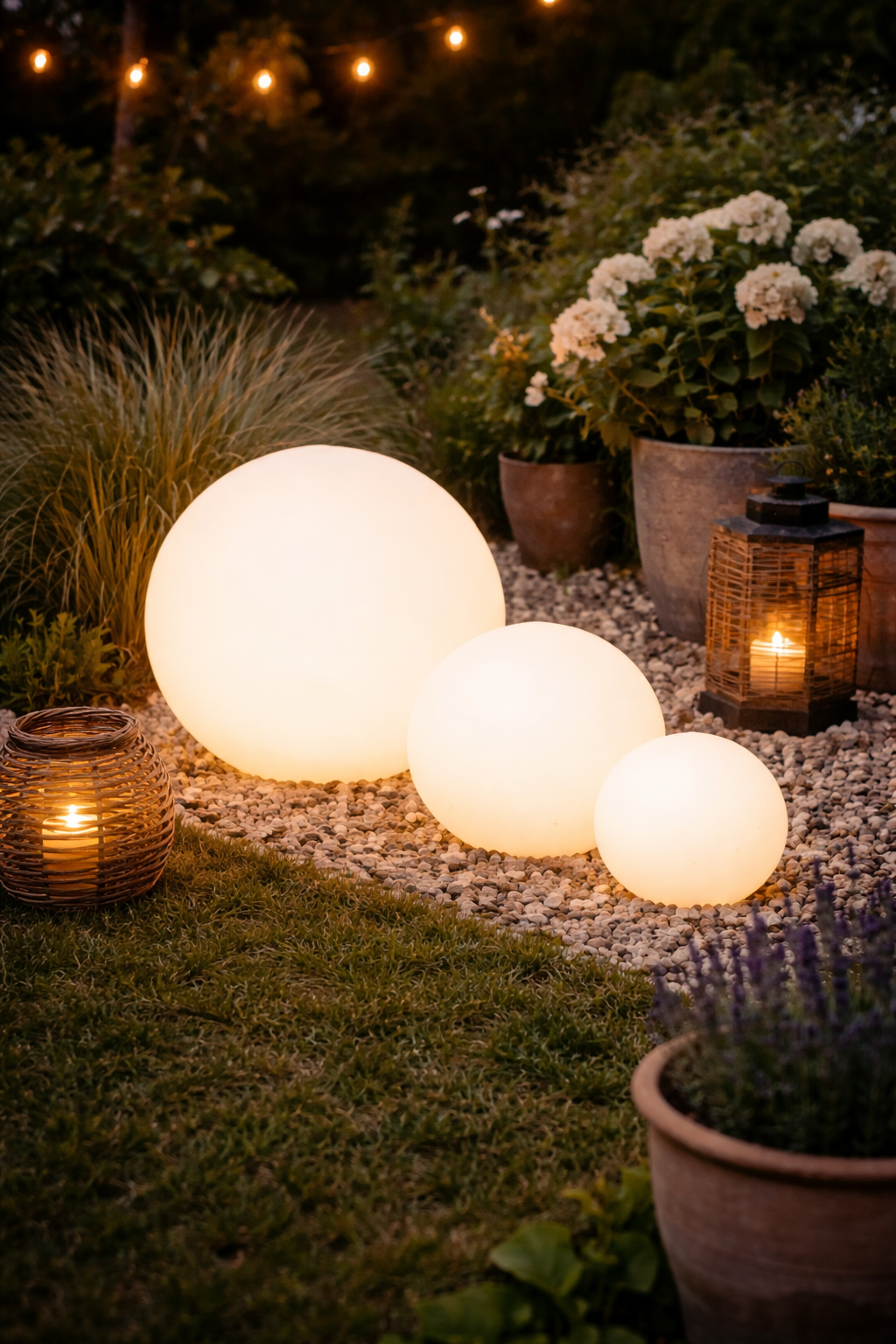 Solar LED Kugelleuchte Ø20/25/30cm Außenleuchte Garten, Balkon & Terrasse Wetterfest IP44 Warmweißes Licht Kunststoff Weiß Dekorative Solar Gartenlampe 3Größen wählbar