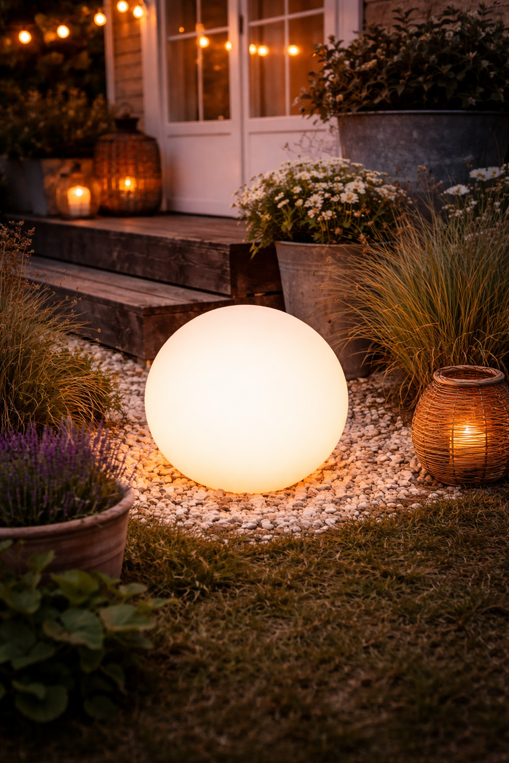 Solar LED Kugelleuchte Ø20/25/30cm Außenleuchte Garten, Balkon & Terrasse Wetterfest IP44 Warmweißes Licht Kunststoff Weiß Dekorative Solar Gartenlampe 3Größen wählbar