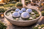 Lade das Bild in den Galerie-Viewer, Schwimmkugel 6erSet weiß/blau Ø4cm/Ø6cm/Ø8cm Blüten Porzellan Gartendekoration Schwimmende Deko Kugeln für Teich, Brunnen &amp; Wasserschalen Elegante Garten Deko
