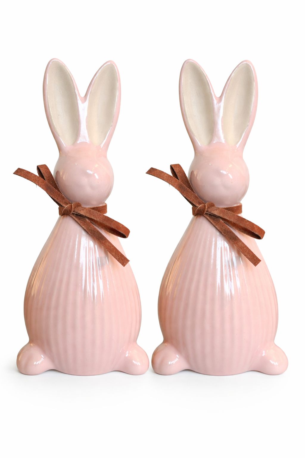 Keramik Hase 2er Set Dekofigur Ø7cm H17cm rosa Osterdeko Frühjahrsdekoration Wohnaccessoire