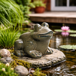 Lade das Bild in den Galerie-Viewer, Frosch grau/grün Steingut glasiert Figur Skulptur Garten 16x15cm H13cm
