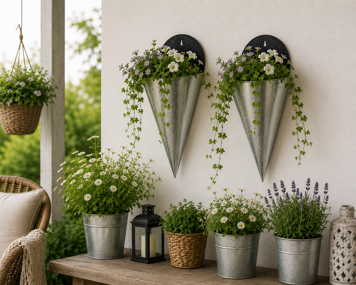 Zink Wandampel 2er Set Metall Spitztüte B19cm L30cm