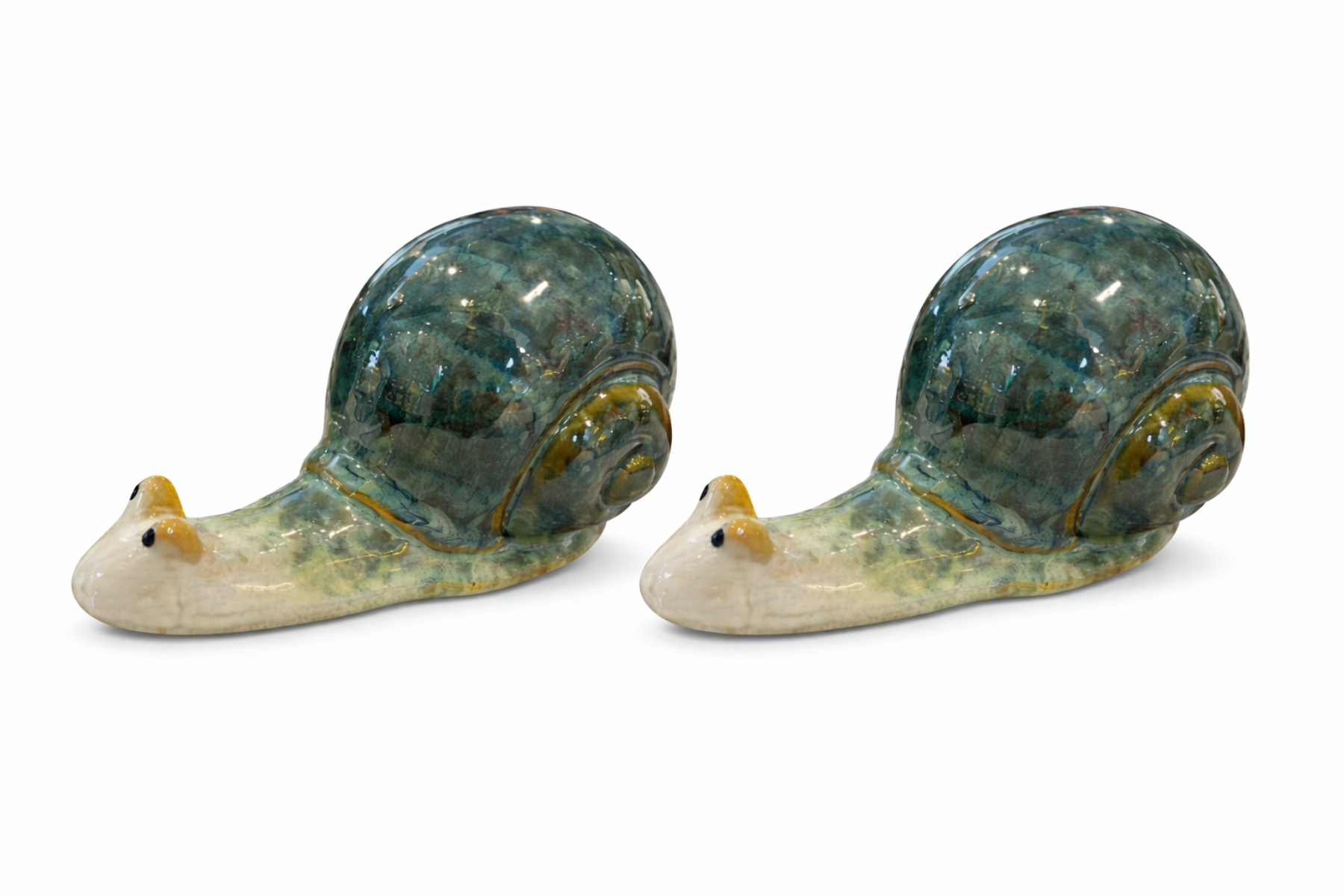 Schnecke Keramik 2erSet Grün 15 x 8cm Wetterfeste Gartenfigur aus Keramik Dekorative Schneckenfigur für Garten, Balkon & Wohnung