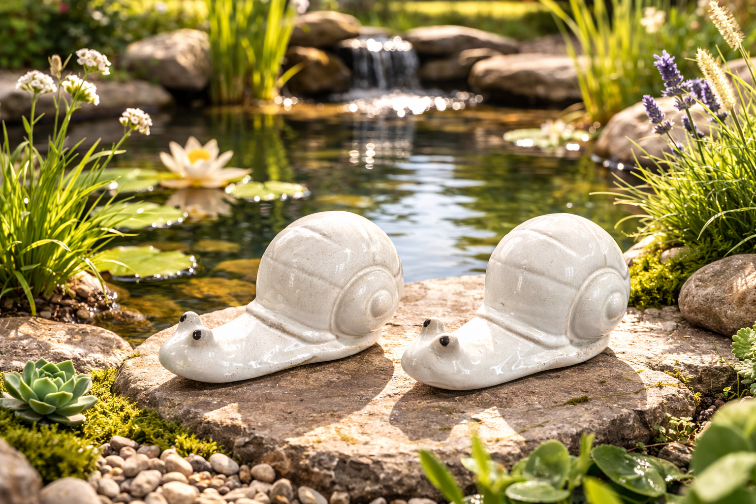Schnecke Keramik 2erSet creme 15 x 8cm Wetterfeste Gartenfigur aus Keramik Dekorative Schneckenfigur für Garten, Balkon & Wohnung