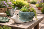 Lade das Bild in den Galerie-Viewer, Schnecke Keramik Pflanzgefäß Grün 18 x 8,5cm Dekorative Pflanz-Schnecke zum Bepflanzen Gartenfigur &amp; Blumentopf für Garten, Balkon &amp; Terrasse
