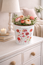 Lade das Bild in den Galerie-Viewer, Metall-Eimer mit Henkel Ø15/17/19cm H13/15/17cm "Herz/Blumen" Vintage-Landhausstil für Pflanzen &amp; Wohnaccessoires Übertopf 3Größen wählbar
