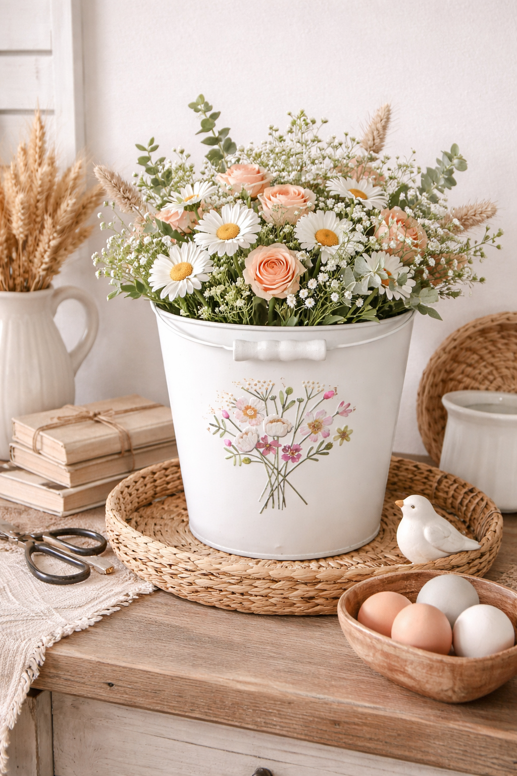 Metall-Eimer mit Henkel Ø15/17/19cm H13/15/17cm "Blumen bunt" Vintage für Pflanzen & Wohnaccessoires Blumentopf Aufbewahrung Deko 3Größen wählbar