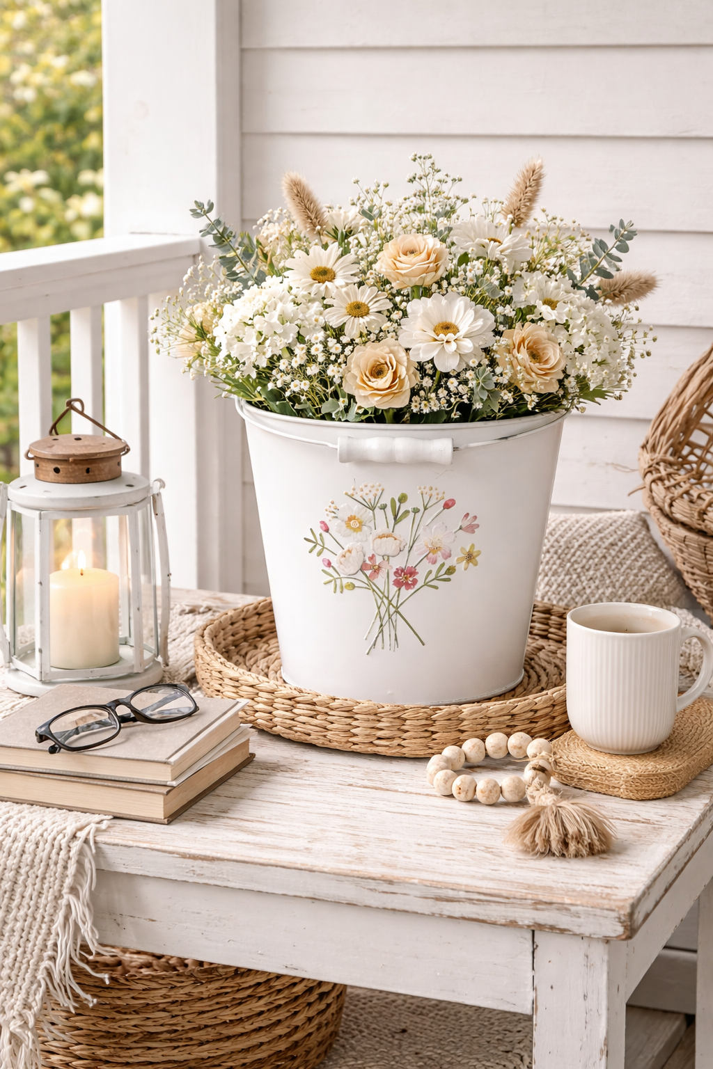 Metall-Eimer mit Henkel Ø15/17/19cm H13/15/17cm "Blumen bunt" Vintage für Pflanzen & Wohnaccessoires Blumentopf Aufbewahrung Deko 3Größen wählbar