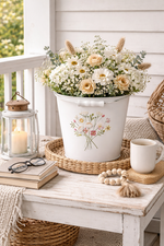 Lade das Bild in den Galerie-Viewer, Metall-Eimer mit Henkel Ø15/17/19cm H13/15/17cm "Blumen bunt" Vintage für Pflanzen &amp; Wohnaccessoires Blumentopf Aufbewahrung Deko 3Größen wählbar
