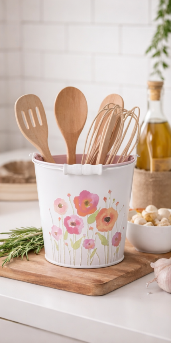 Metall-Eimer mit Henkel Ø15/17/19cm H13/15/17cm "Mohn bunt" Landhausstil für Pflanzen & Wohnaccessoires vielseitig als Blumentopf Übertopf 3Größen wählbar