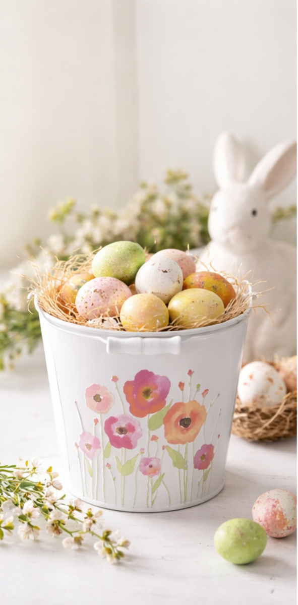 Metall-Eimer mit Henkel Ø15/17/19cm H13/15/17cm "Mohn bunt" Landhausstil für Pflanzen & Wohnaccessoires vielseitig als Blumentopf Übertopf 3Größen wählbar