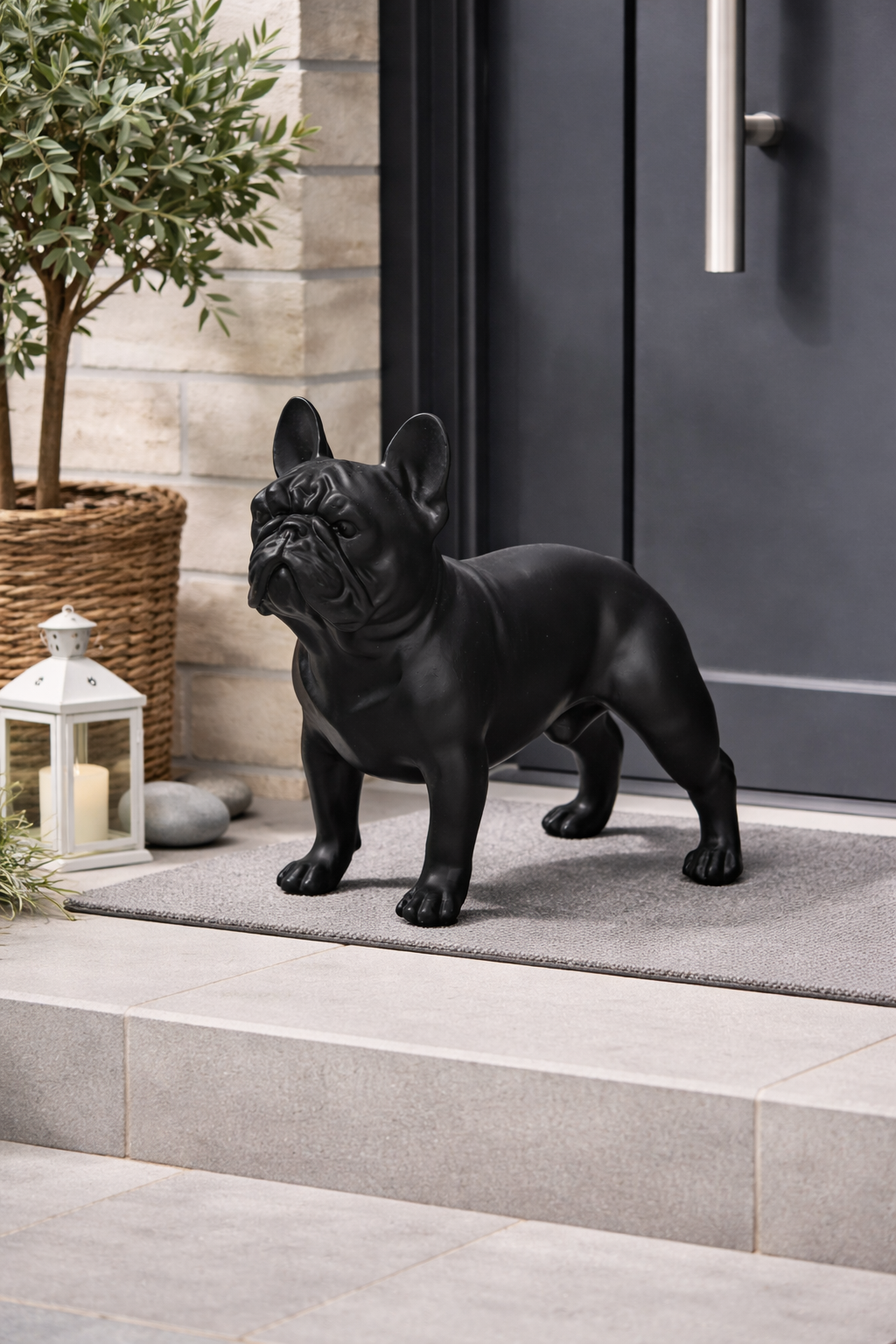 Französische Bulldogge Dekofigur Hund schwarz Matt Polyresin Skulptur 24x12xH23cm Moderne Wohn- & Outdoor Dekoration