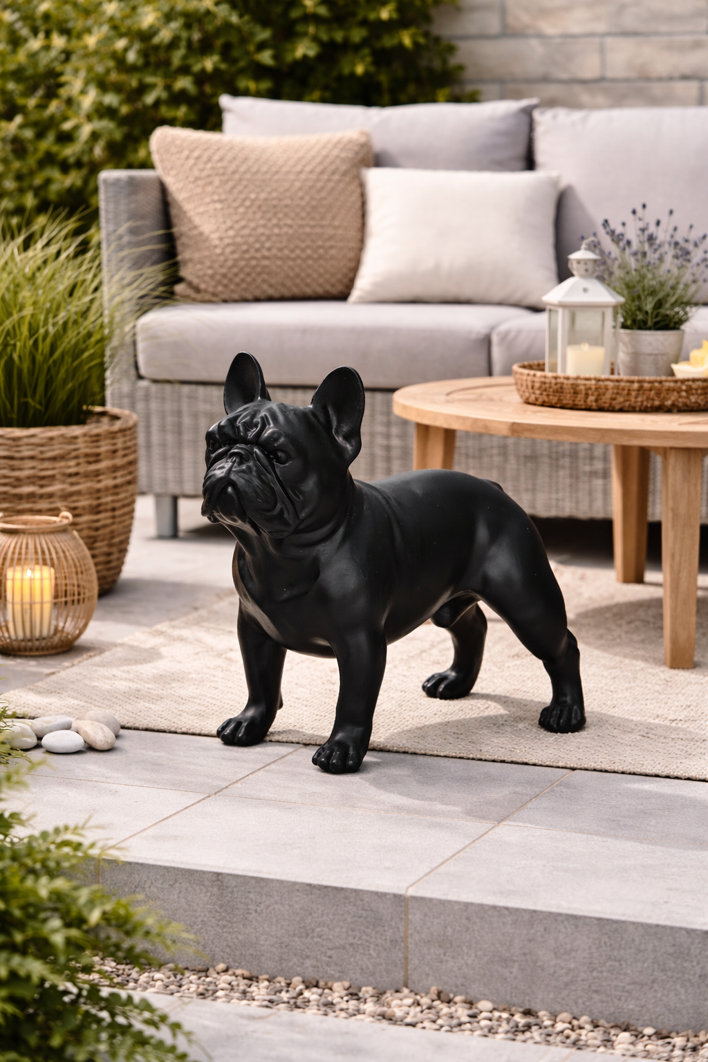 Französische Bulldogge Dekofigur Hund schwarz Matt Polyresin Skulptur 24x12xH23cm Moderne Wohn- & Outdoor Dekoration