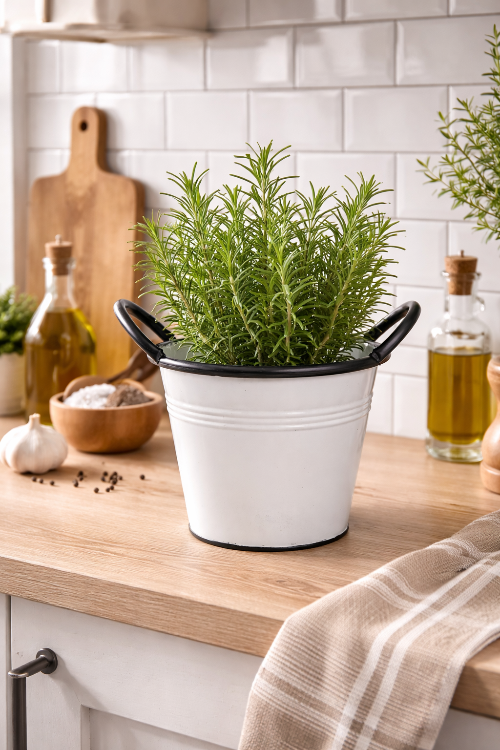 Pflanztopf Weiß-Schwarz mit Griffen Metall Blumentopf Ø16cm H13 cm + Ø18cm H15cm Moderner Übertopf für Innen & Außen Deko 2Größen wählbar