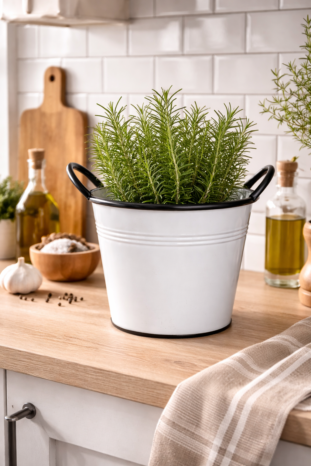 Pflanztopf Weiß-Schwarz mit Griffen Metall Blumentopf Ø16cm H13 cm + Ø18cm H15cm Moderner Übertopf für Innen & Außen Deko 2Größen wählbar