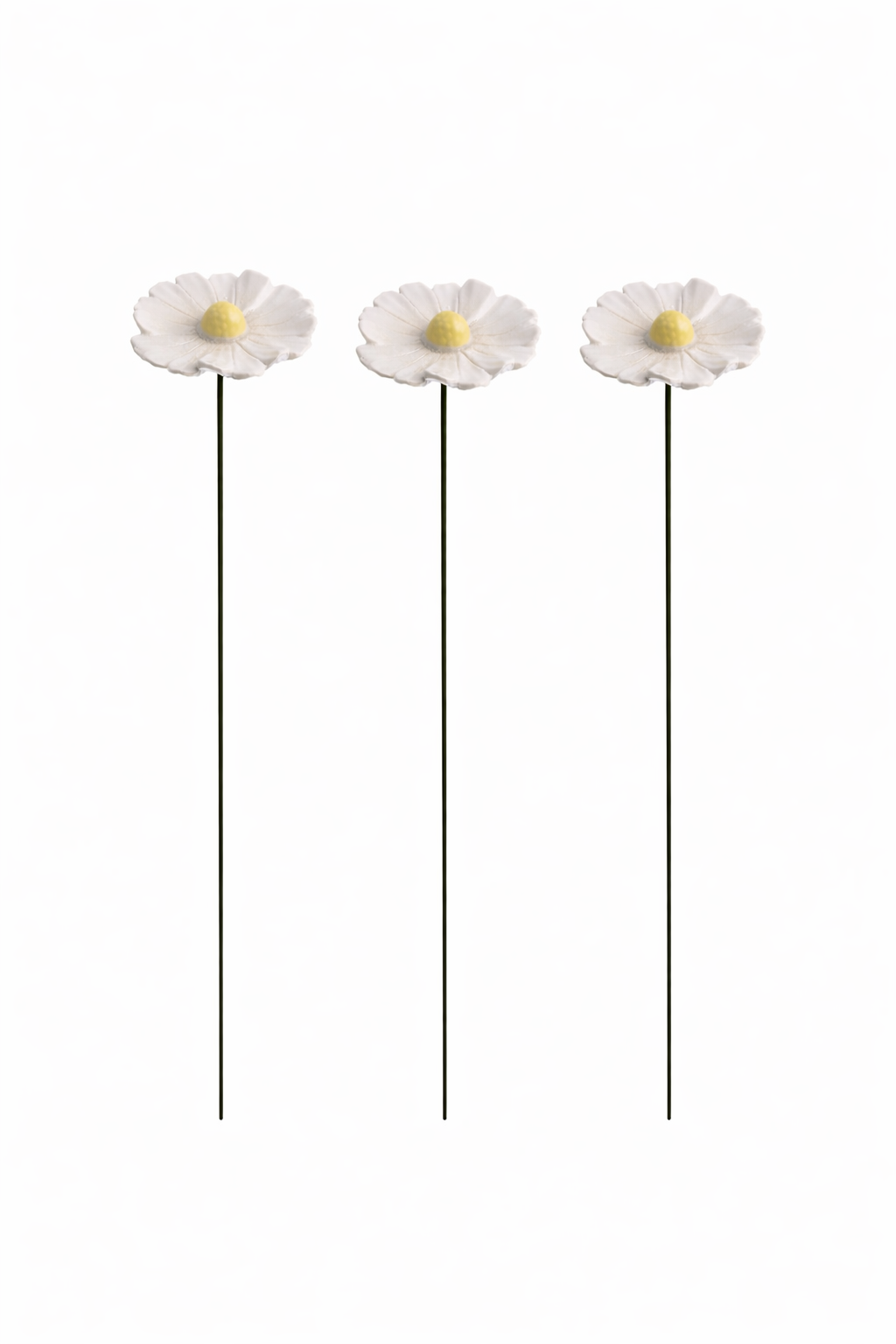 Blüte Margerite Keramik 3erSet weiß Gartenstecker Ø7,5cm + Ø9cm Stab 48cm Stecker Blütenstecker Garten 2Größen wählbar
