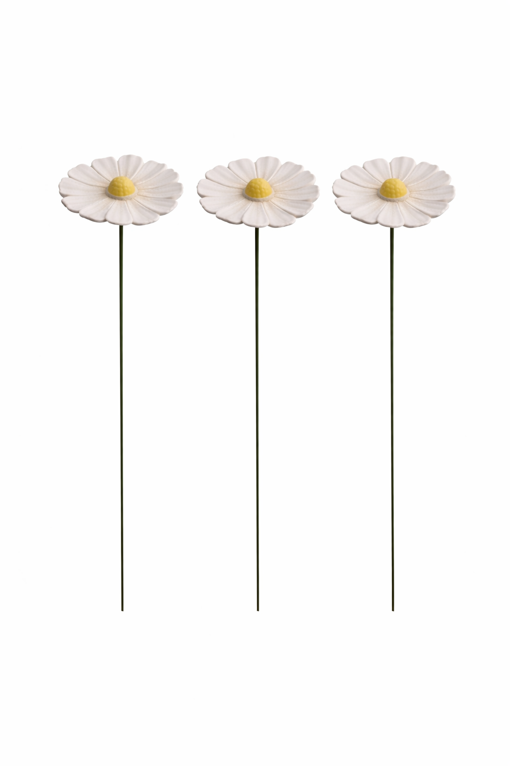 Blüte Margerite Keramik 3erSet weiß Gartenstecker Ø7,5cm + Ø9cm Stab 48cm Stecker Blütenstecker Garten 2Größen wählbar