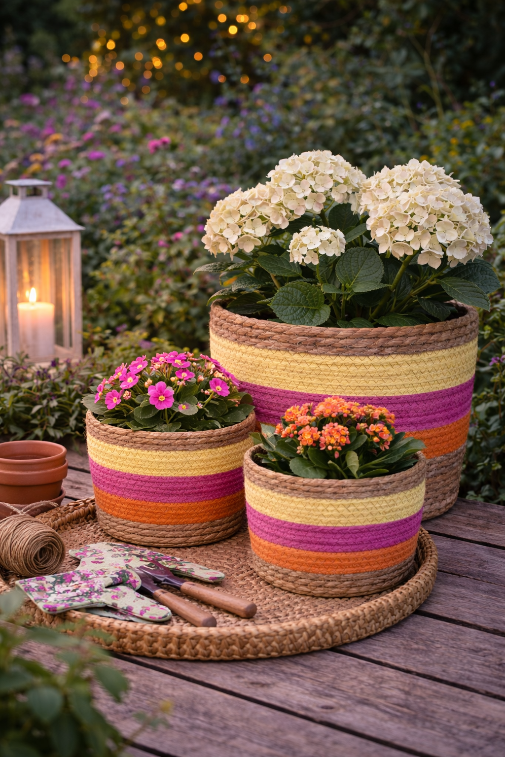Korb 3er Set – Farbig Seegras – Ø18/23/28 cm H15/18/20cm – Geflochtene Aufbewahrungskörbe – Deko & Ordnung für Wohnbereich