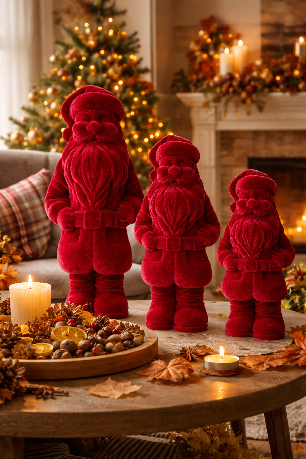 Weihnachtsmann Santa Nikolaus dunkelrot beflockt H30cm+H40cm+H50cm Skulptur Poly Weihnachten Figur 3Größen wählbar