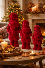 Lade das Bild in den Galerie-Viewer, Weihnachtsmann Santa Nikolaus dunkelrot beflockt H30cm+H40cm+H50cm Skulptur Poly Weihnachten Figur 3Größen wählbar
