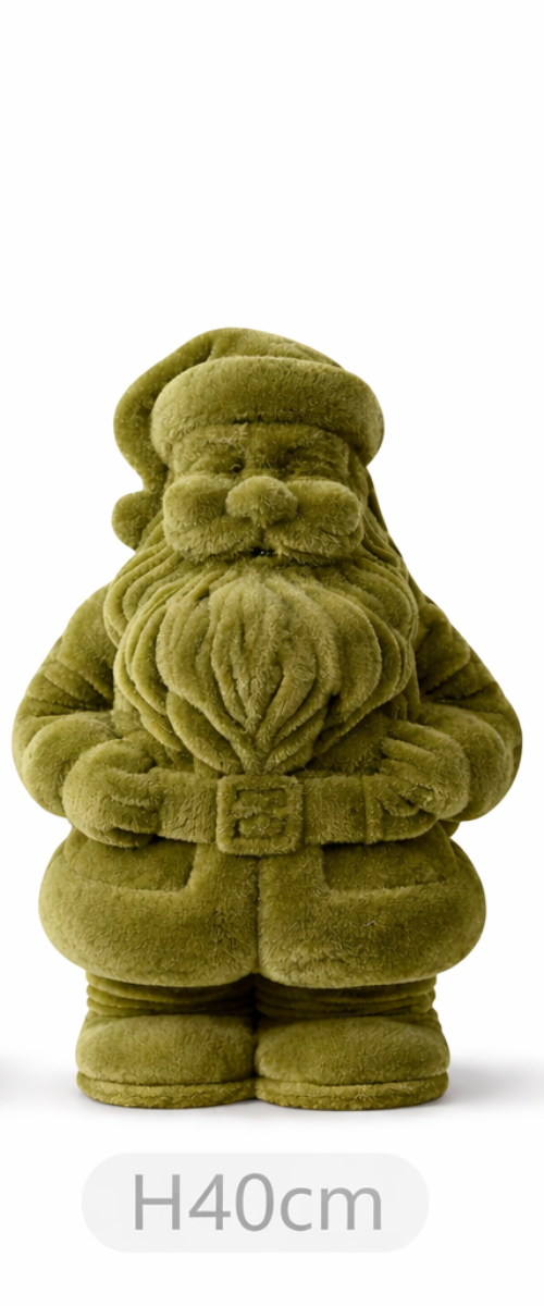 Weihnachtsmann Santa Nikolaus grün beflockt H30cm+H40cm+H50cm Skulptur Poly Weihnachten Figur 3Größen wählbar