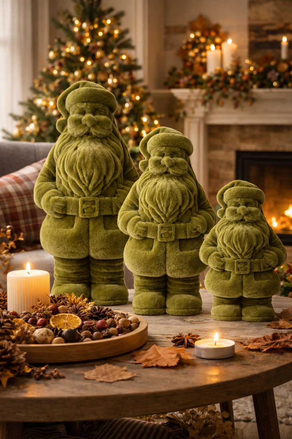 Weihnachtsmann Santa Nikolaus grün beflockt H30cm+H40cm+H50cm Skulptur Poly Weihnachten Figur 3Größen wählbar