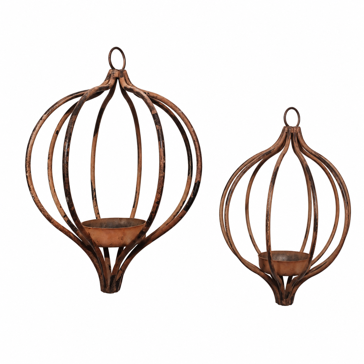Deko-Kugeln Metall zum Hängen 2er Set – African Ornament Onion Design Hängekugeln Ø10cm & Ø15cm Dekoration für Garten, Terrasse, Balkon & Wohnbereich