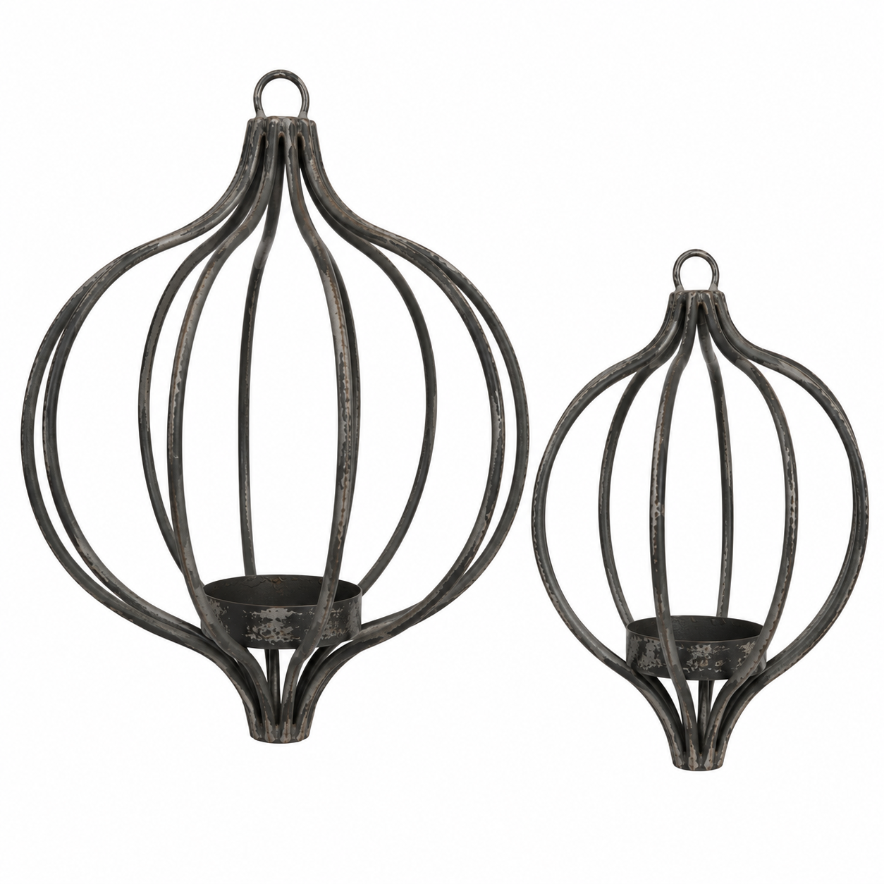 Deko-Kugeln Metall zum Hängen 2er Set – Zebra Ornament Onion Design Hängekugeln Ø10cm & Ø15cm Dekoration für Garten, Terrasse, Balkon & Wohnbereich
