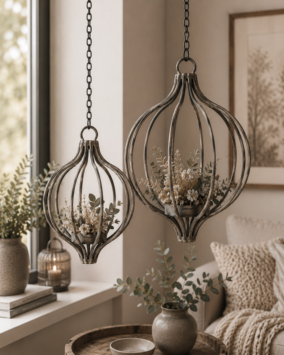 Deko-Kugeln Metall zum Hängen 2er Set – Zebra Ornament Onion Design Hängekugeln Ø10cm & Ø15cm Dekoration für Garten, Terrasse, Balkon & Wohnbereich