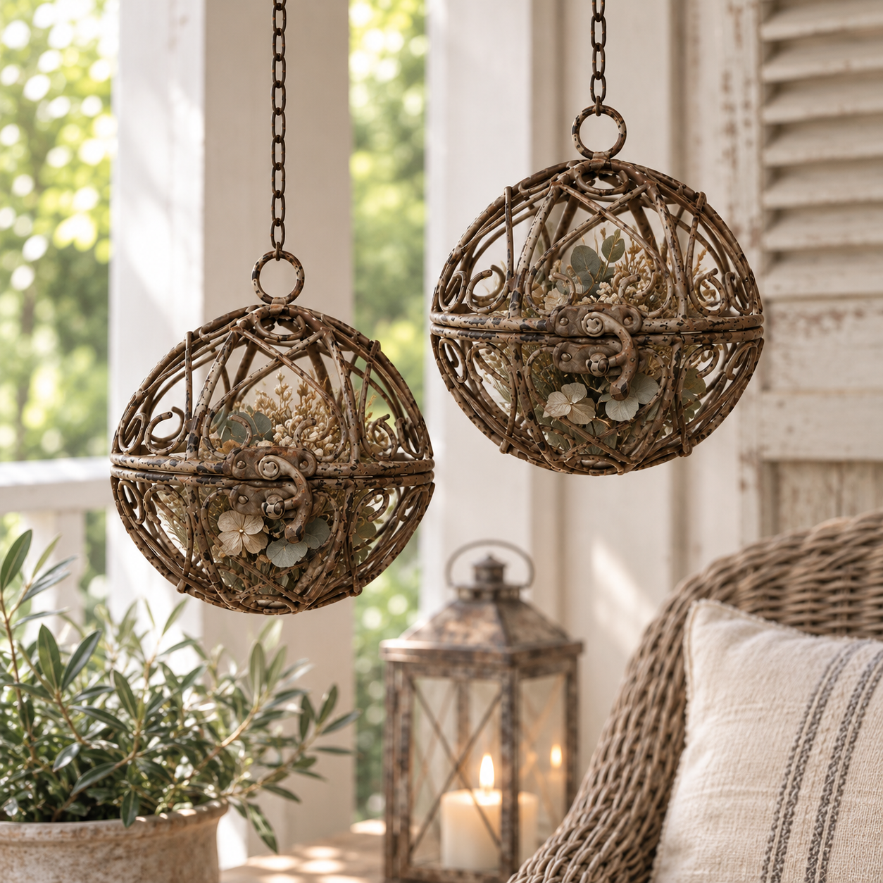 Deko-Kugeln Metall 2er Set zum Öffnen – Rust Stripes Zebra Ornament Ø11cm Hängedekoration für Garten, Terrasse & Wohnbereich