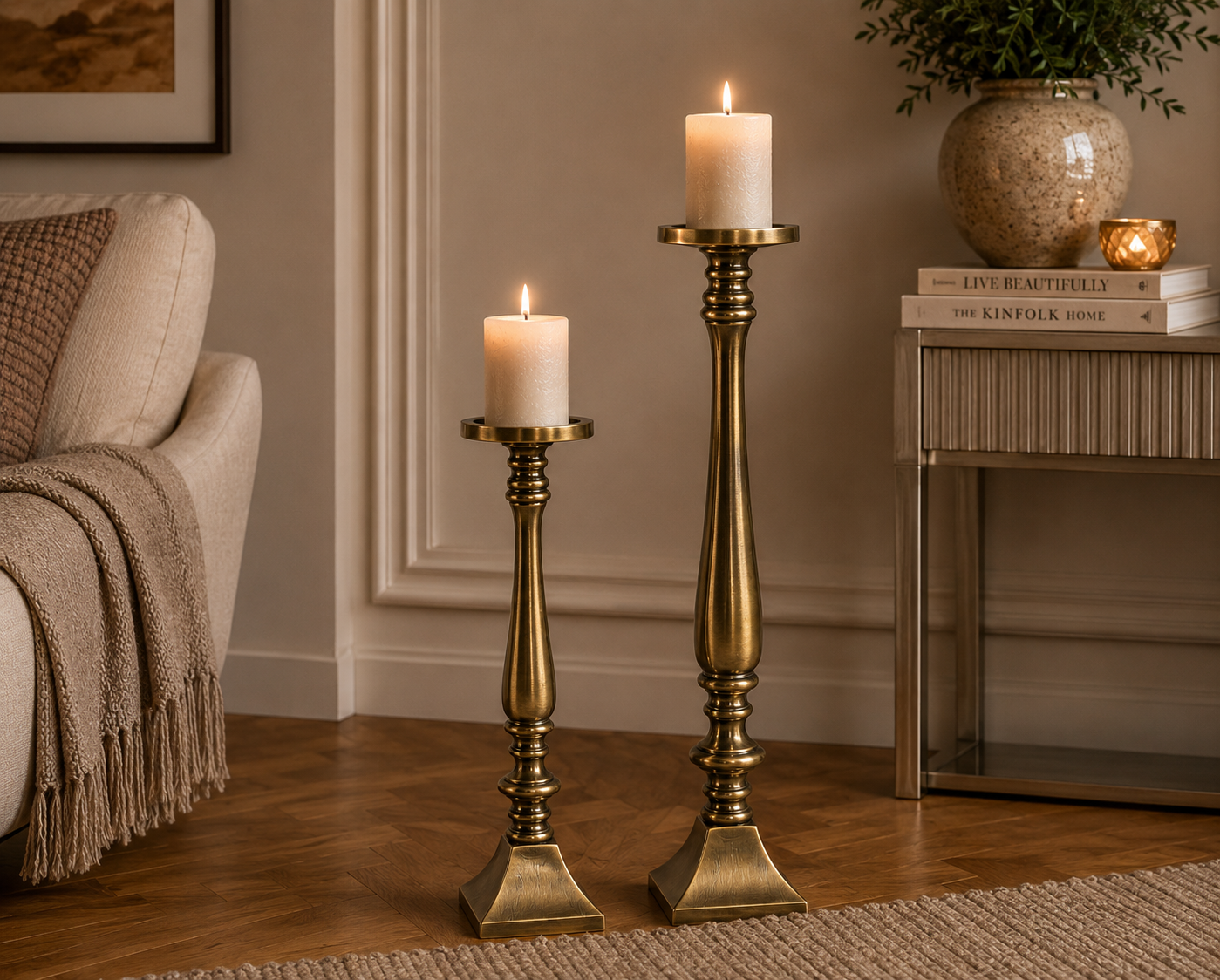 Kerzenständer bronze H28cm & H35cm Eleganter Kerzenleuchter mit Trumpet Base – Metall Kerzenhalter für Kerze 2Größen wählbar