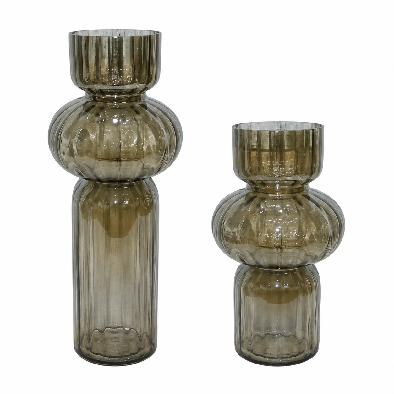 Glasvase Ribbed Smoke Geriffelte Dekovase aus Glas in Rauchgrau  H32cm & H47cm Moderne Blumenvase 2Größen wählbar