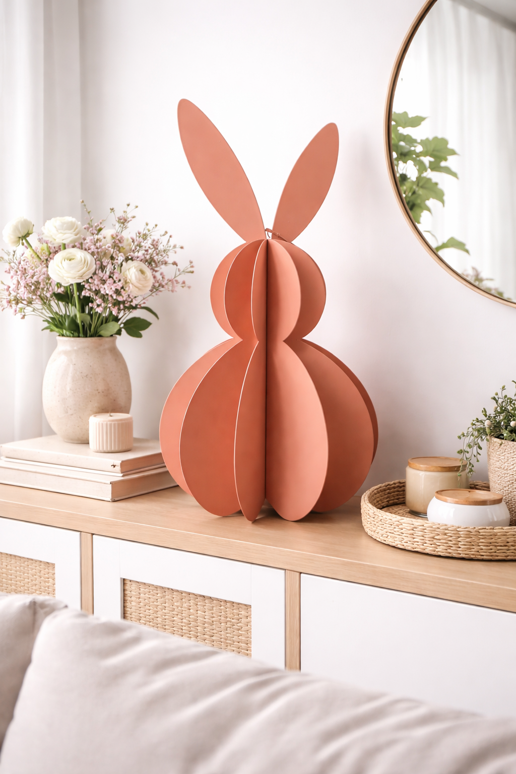 Hase Ostern apricot Metall Ø10cm H20cm Skulptur Landhaus Osterhase Osterdeko Hase zum Hinstellen Wabenhase