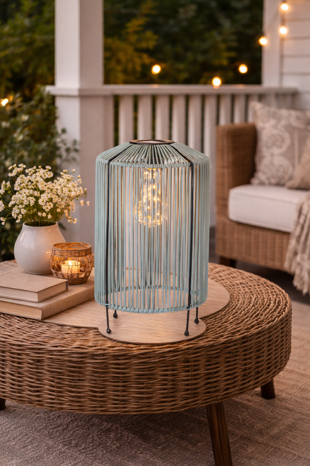 Solarlampe Mint-Schwarz Ø20 x H34cm LED Gartenleuchte warmweiß Solar Tischleuchte für Garten, Balkon & Terrasse inkl. 1x AA Batterie wetterfest