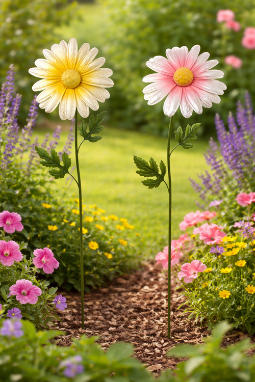Blumenstecker 2fach sort. 27x15cm H100cm Dekorativer Gartenstecker Blume aus Metall wetterfest für Garten, Beet, Terrasse & Veranda