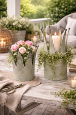 Lade das Bild in den Galerie-Viewer, Dekokrone Metall 2er Set Antik-Grün – Vintage Kronen-Deko im Shabby Chic Landhausstil Pflanzkrone &amp; Pflanzgefäß H46/35 cm Ø26/23 cm
