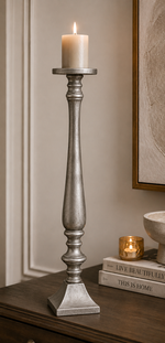 Lade das Bild in den Galerie-Viewer, Kerzenständer Nickel konisch mit Ringen – Eleganter Kerzenleuchter aus Metall – H56 cm &amp; H67 cm – Moderner Bodenleuchter für Wohnzimmer, Flur &amp; Esszimmer 2Größen wählbar
