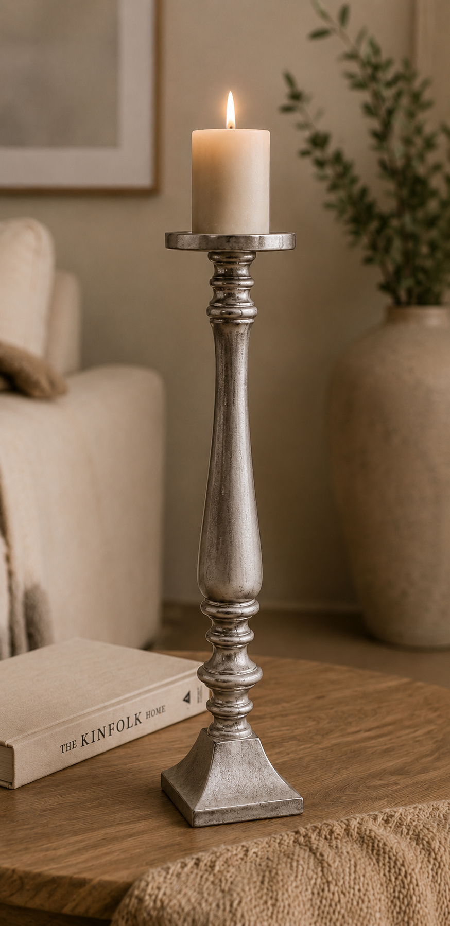 Kerzenständer Nickel konisch mit Ringen – Eleganter Kerzenleuchter aus Metall – H56 cm & H67 cm – Moderner Bodenleuchter für Wohnzimmer, Flur & Esszimmer 2Größen wählbar