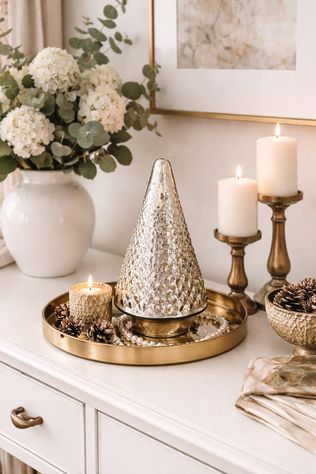 Glas Pyramide silber Ø13cm H23cm