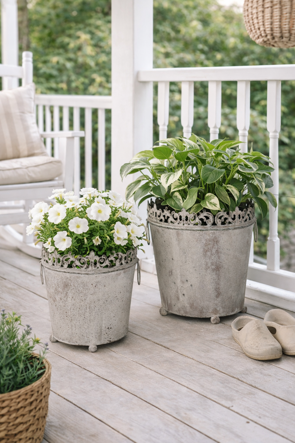 Blumentopf Pflanzenschale 2erSet grau Metall Shabby Ø17+22cm