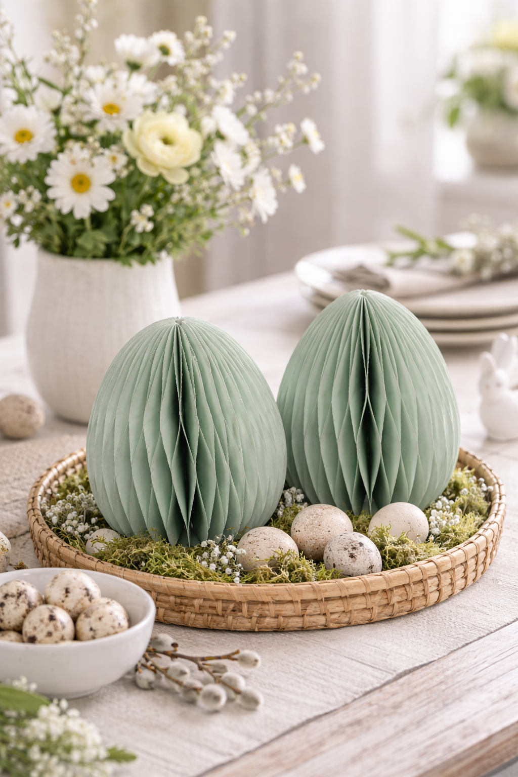 Osterei Waben-Optik Ø8 H10cm 2er Set Osterschmuck Papier&Pappe mint