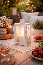 Lade das Bild in den Galerie-Viewer, Metall Laterne mit Blütenmotiv Weiß – Dekorative Garten- &amp; Wohnlaterne aus Metall &amp; Glas – für Kerzen H24cm &amp; H34cm 2Größen wählbar
