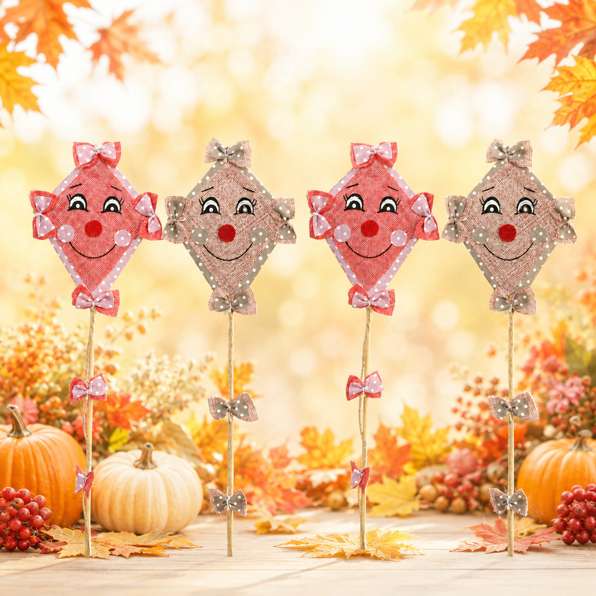 Herbstdeko Drachen 4erSet Stecker 2Fb. sortiert rosa/natur Herbst 11x H15cm