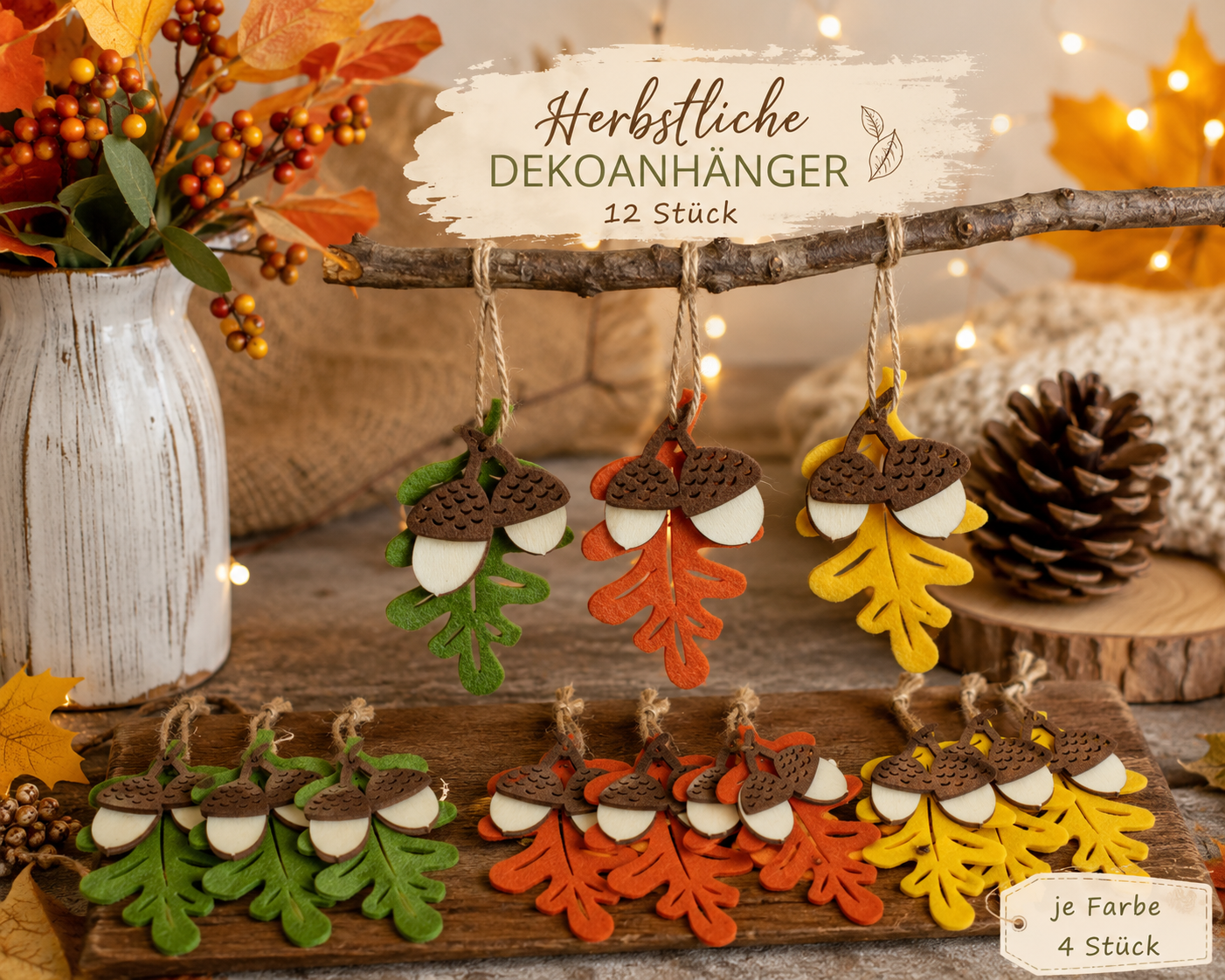 Eichelblatt Hänger Filz bunt herbstlich 12 Stück