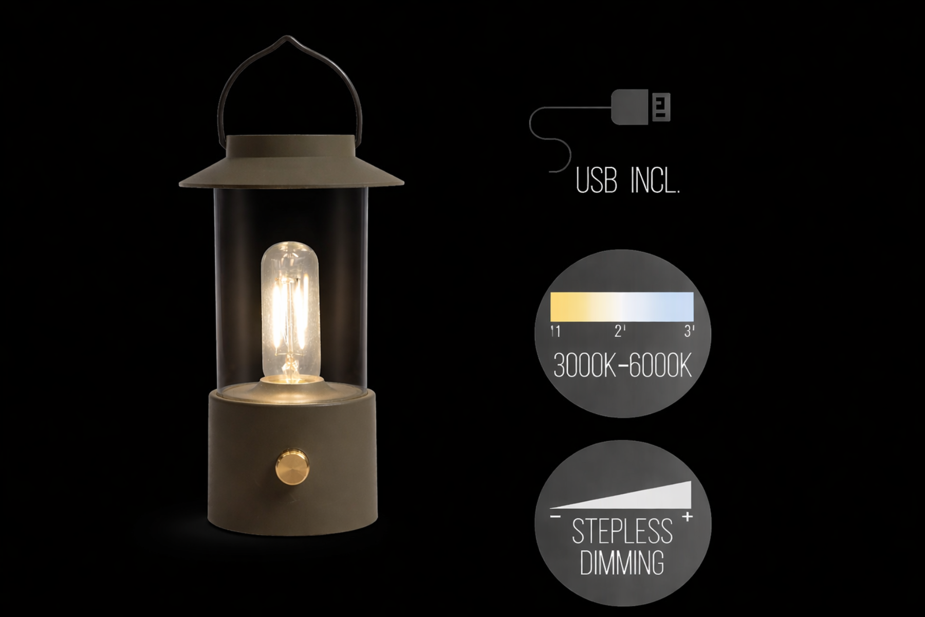 LED Laterne IP44 Warmweiß dimmbar USB sand Taupe 9x H24cm Warmweißes Licht, stufenlos dimmbar, IP44, USB-Anschluss Innen & Außen