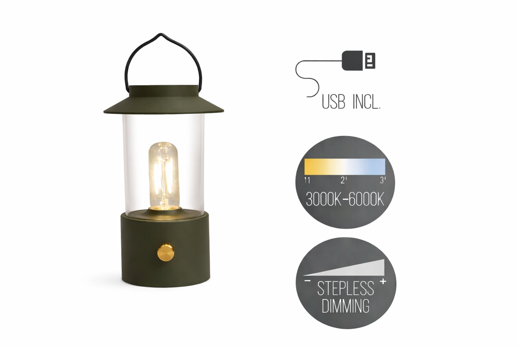 LED Laterne IP44 Warmweiß dimmbar USB sand Taupe 9x H24cm Warmweißes Licht, stufenlos dimmbar, IP44, USB-Anschluss Innen & Außen
