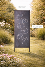 Stele mit Ginkgo Blättern grau H165 x B52 cm + H205cm x B66cm Garten 2Größen wählbar